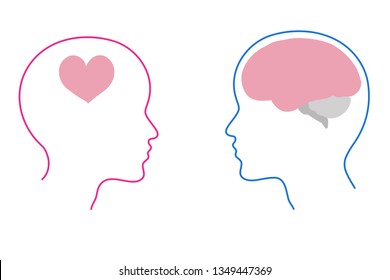 Silhouette of the head of a woman and a man. Vector illustration.