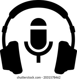 Silhouette of a headphone and microphone.