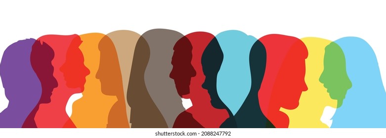 Silhouette heads faces in profile of multiethnic and Psychology and psychiatry concept. Psychological therapy. Patients under treatment. Diversity people. Team community