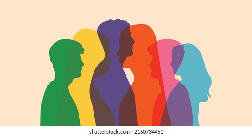 Silhouette heads faces in profile of multiethnic and multicultural people. Psychology and psychiatry concept. Psychological therapy and Patients under treatment. Team community and Diversity people. L - Shutterstock ID 2160734451
