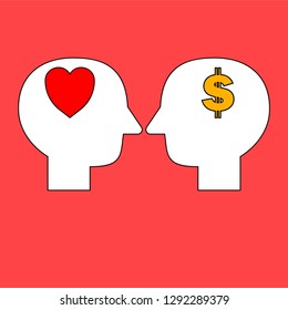 SIlhouette of heads with heart and dollar symbol. Vector illustration