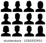 Silhouette heads. Male and female head avatars, office professional profiles. Anonymous faces portraits, black outline photo vector unknown faceless set