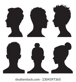 Silhouette heads. Male and female head avatars, office professional profiles. black outline photo vector set