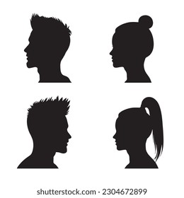 Silhouette heads. Male and female head avatars, office professional profiles. black outline photo vector set