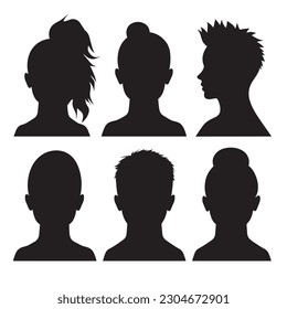Silhouette heads. Male and female head avatars, office professional profiles. black outline photo vector set