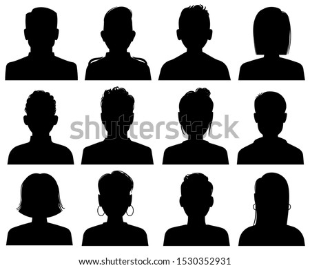 Silhouette heads. Male and female head avatars, office professional profiles. Anonymous faces portraits, black outline photo vector unknown faceless set