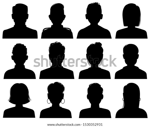 シルエットヘッド 男性と女性の頭部アバター オフィスのプロフェッショナルプロファイル 匿名の顔のポートレート 黒い輪郭の写真ベクター画像不明の顔なしセット のベクター画像素材 ロイヤリティフリー