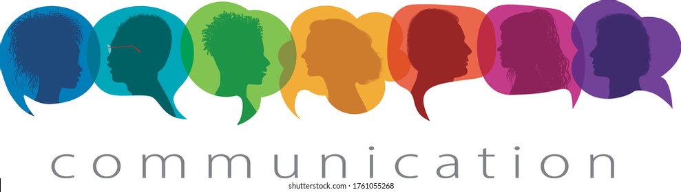 Silhouette heads people in profile inside speech bubble talking and communicating. Communication text. Communicate and share ideas and information on social networks. Community concept - Shutterstock ID 1761055268