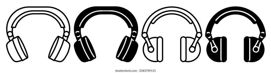 Silhouette of headset icon illustration on white background. headset icon set for business. Stock vector.