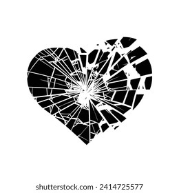 Silhouette heart broken as glass by an impact sad separation vector image
  .Vector Illustration.
