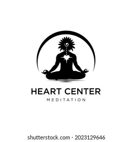 Silhouette of Heart Center Meditation Harmony Relaxation Spiritual Logo Design Vector 
