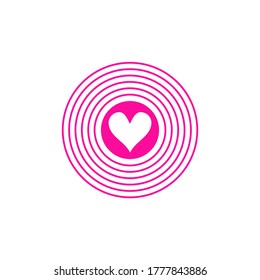 silhouette of a heart in the center of the target, pink icon, symbol for design in the concept of love, Valentine's day, wedding, romantic relationship, passion, emotions, falling in love