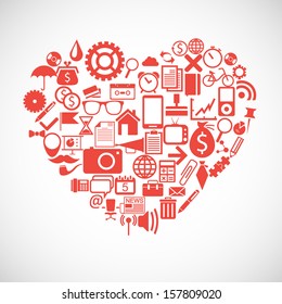 Silhouette of a heart consists of icons