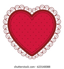 silhouette heart with decorative frame in red color with dots vector illustration