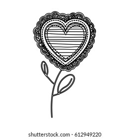 silhouette heart flower shape with lines pattern decorative vector illustration