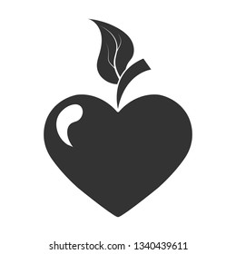 Silhouette of the heart in the form of fruit with leaf, flat design