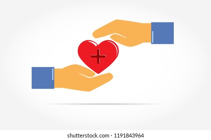 The silhouette of the heart, gently close the palm of the outstretched hands 