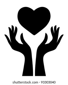 Silhouette of heart and hands