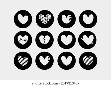 silhouette Heart icon set in black circle - love logo icon sign