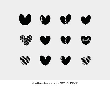 silhouette Heart icon set - silhouette cute love logo icon set sign 