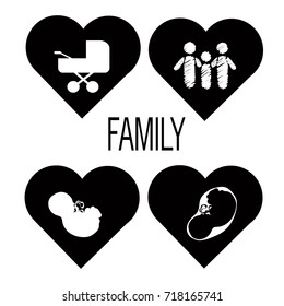 Silhouette of the heart. An image on the background of the heart. Carriage, fetus, family. Vector illustration.
