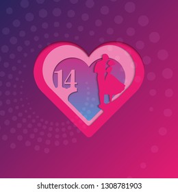 The silhouette of a heart inside which a guy and a girl and the number 14