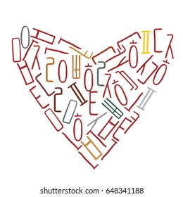 Silhouette of the heart inside which the Korean alphabet. Colored Vector illustration.