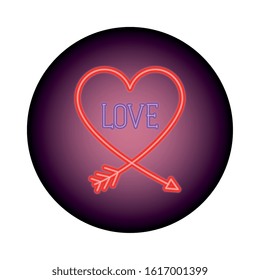silhouette of heart in neon light, valentines day vector illustration design