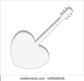 Silhouette of heart shaped as guitar with depth in 3D effect
