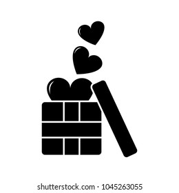 silhouette hearts design inside present gift box