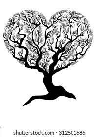silhouette heart-shaped tree isolated on white