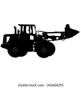 Silhouette of a heavy loaders with a ladle. Vector illustration.