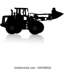 Silhouette of a heavy loaders with a ladle. Vector illustration.