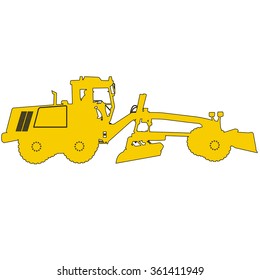 Silhouette of a heavy road grader. Vector illustration.