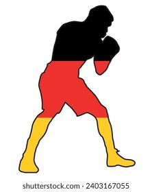 Silhouette of a heavyweight boxer in outline set over the national flag of Germany