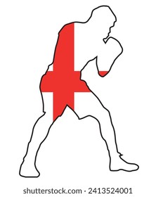 Silhouette of a heavyweight boxer in outline set over the England St George Flag national flag