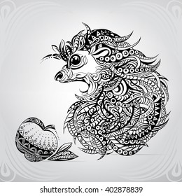 Silhouette of the hedgehog with apple