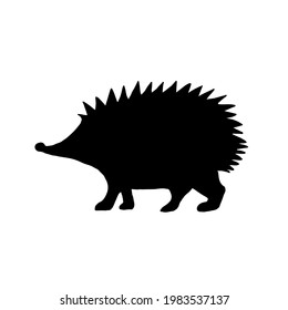 Silhouette of a hedgehog on a white background.Vector animals can be used in textiles, postcards.Icon of the animal snake emblem, side view profile.
