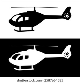 silhouette of helicopter, black and white chopper.