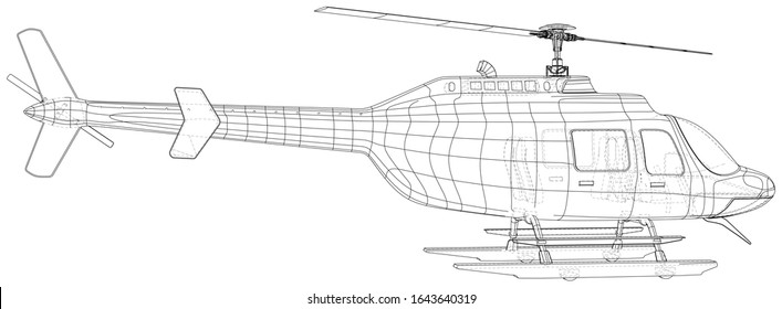 Silhouette of helicopter. Created illustration of 3d. Vector wire-frame concept.