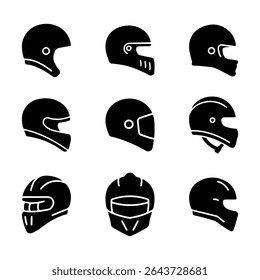 Silhouette of helmet icons pack for motorsport and safety themes