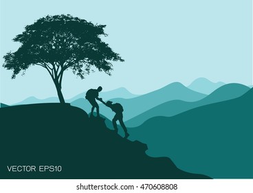 silhouette of the help by pulling arm.