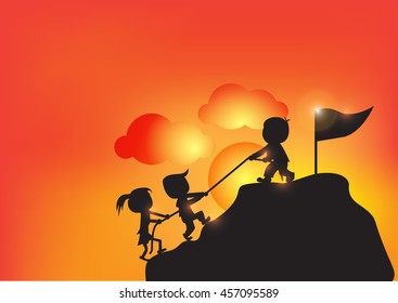 Silhouette helping the partner to get on the top Silhouette, Vector illustrator