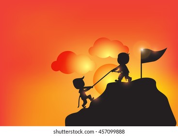 Silhouette helps the partner to get on the top, Vector illustrator