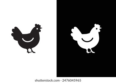 silhouette of hen chicken. Illustration vector graphics of hen icon black white background
