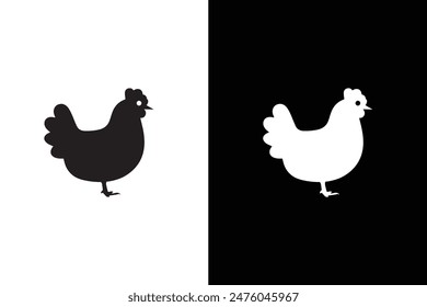 silueta de pollo de gallina. Ilustración Vector gráfico de la gallina de fondo blanco negro