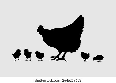 silhueta de galinha e pintos ilustração