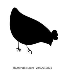silhouette of a hen. flat vector illustration isolated on white background, solid black silhouette of a hen searching for food on white background, transparent background