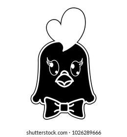 silhouette hen head cute animal with ribbon bow