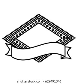silhouette heraldic diamond shape stamp with decorative ribbon and dots vector illustration